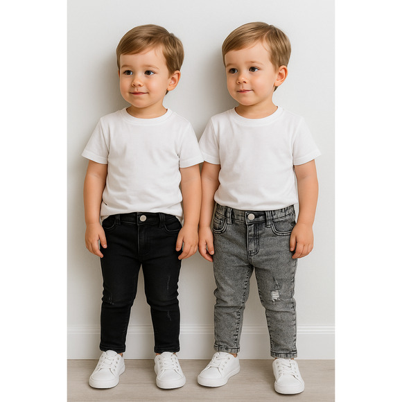 2‑Pack Shein Toddler Jeans Pants Size 90 – Grey Acid Wash & Black Distressed - Picture 1 of 16